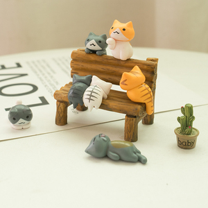桌面装饰仿木桩树脂卡通公园小凳子椅子创意迷你可爱猫咪摆件礼物