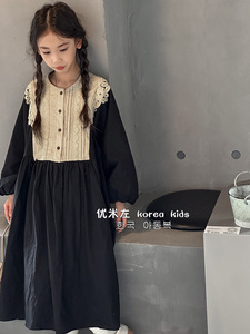波拉bora韩国童装女童连衣裙2023新款女孩秋装裙子赫本风公主裙