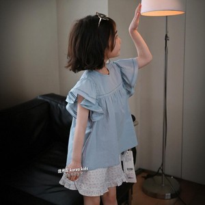 女童韩版洋气童装时尚2024夏装女孩小飞袖上衣名媛风娃娃衫衬衫