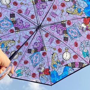 日本迪士尼公主彩绘玻璃透明雨伞浪漫复古长柄伞加厚ins冰雪奇缘