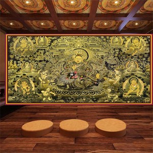 3d藏式佛祖黄财神唐卡墙纸佛像无缝壁画文化客厅背景壁纸