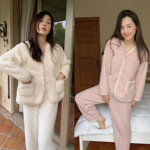 韩国原创设计师品牌冬甜美公主仿羔羊绒保暖长袖裤睡衣家居服套装