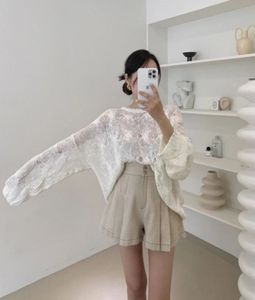芯宝韩国代购2024夏季新女BELLINO293时尚宽松纯色镂空长袖针织衫