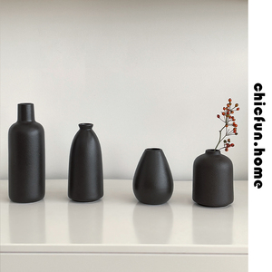 花瓶摆件客厅插花陶瓷黑色磨砂高级感创意鲜花水培干花玄关复古小