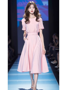 法式高级感茶歇长裙高端精致粉色连衣裙女2024年夏季收腰显瘦裙子