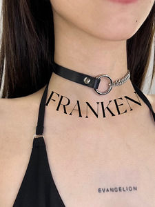 Franken原创小众设计黑色金属圆环choker摇滚朋克项链链条皮项圈
