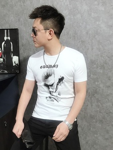 2024新款潮男个性印花设计短袖T桖韩版修身圆领青年大码体恤衫t桖