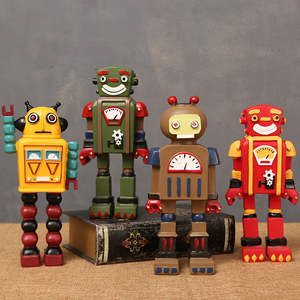 复古小机器人玩具摆件儿童房客厅男孩子玄关办公室房间家居装饰品