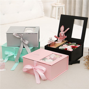 母亲节花盒永生花礼物盒情书盒透明手提插花盒玫瑰鲜花礼盒包装盒