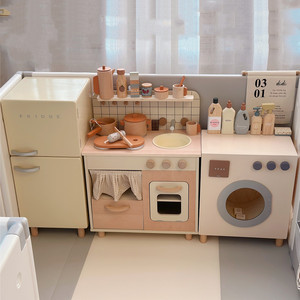 出口儿童实木厨房玩具冰箱仿真灶台炒菜做饭套装洗衣机