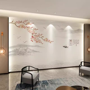 新中式满庭芳竹木纤维电视背景墙集成墙板客厅花鸟山水碳晶板扣板