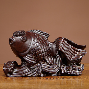 黑檀木雕金鱼摆件实木雕刻年年有鱼客厅家居寓意装饰红木工艺礼品