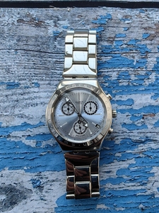 Swatch斯沃琪瑞士冰蓝迪三眼手表，1997年，直径40mm百分百正品