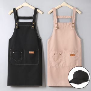 奶茶店围裙定制logo印字女可爱日系韩版家用厨房工作服套装帽子男