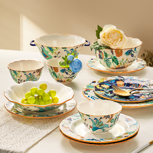 中式陶瓷碗碟套装家用2024新款碗盘子碗具欧式高级感乔迁碗筷餐具
