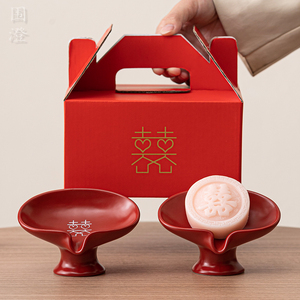 创意立式结婚香皂盒一对陪嫁红色皂碟浴室沥水速干香皂碟婚庆皂托