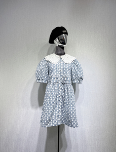 BANXIAZHIMO 图案印花蕾丝刺绣娃娃领裙子2024夏装新款时尚连衣裙