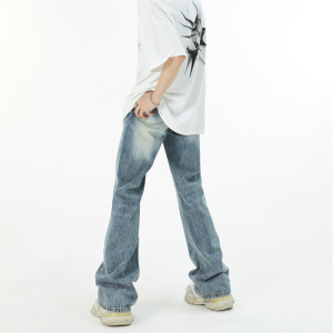 MaxDstr 美式复古微喇叭泛白做旧水洗牛仔裤男宽松堆积感显瘦长裤