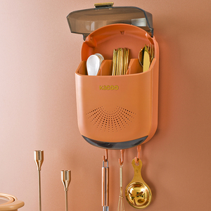 筷子筒置物架家用壁挂式筷子篓厨房筷笼勺子防尘带盖沥水收纳盒桶