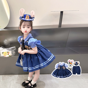 兔子警官jk儿童衣服服装cos女警蓝色洛丽塔连衣裙3岁女童夏季裙子