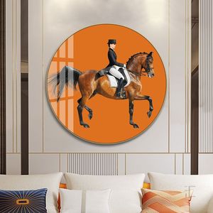 现代简约橙色美女骑士客厅挂画北欧风轻奢骑马人物入户玄关装饰画