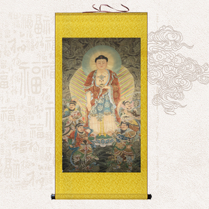 厂家释迦牟尼佛像挂画客厅供奉大日如来佛祖丝绸卷轴画释迦摩尼佛