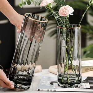 直筒透明花瓶奢华欧式现代玻璃花瓶转运竹水养客厅器水培摆件超厚
