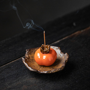 【柿柿如意】中式创意陶瓷柿子线香炉家用香薰炉香插香座香托摆件