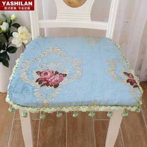 蓝色 欧式高档奢华美式田园风格棉麻格子餐桌布布艺椅垫椅套坐垫