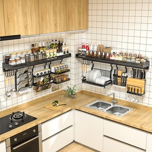 厨房置物架不锈钢调料挂架壁挂碗碟收纳用品墙上多功能调味品挂件