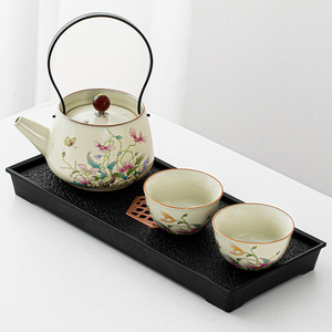 功夫茶具个人专用简约泡茶壶提梁壶一壶两杯女士家用茶盘喝茶套装