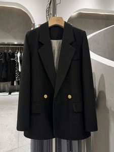 黑色复古西装外套高级新款2024年女式职业搭配早春设计通勤小西服