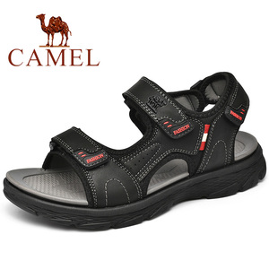 Camel/骆驼男鞋夏季2024新款透气超轻软底沙滩鞋厚底真皮凉鞋男