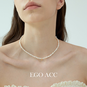 EGO ACC 精致轻奢淡水米粒珍珠项链女小金珠吊坠春夏度假chocker