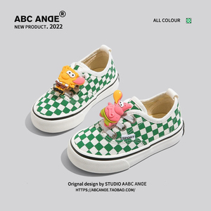 ABC ANDE 韩系手工DIY儿童帆布鞋子春夏季一脚蹬男女童格子学步鞋