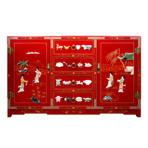 扬州漆器骨石镶嵌人物双门四抽玄关装饰餐边柜漆艺实木新古典家具