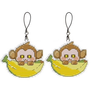 法国DMC十字绣套件手工 双面绣手机链挂件钥匙扣 可爱香蕉 小猴子