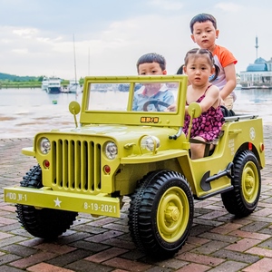 儿童电动车双人座四轮遥控超大吉普越野宝宝复古玩具汽车可坐3人