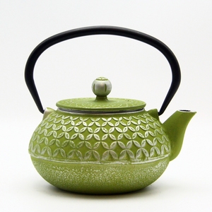 外贸欧美款彩色生铁壶手工搪瓷涂层带茶滤铸铁壶煮花茶煮咖啡茶具