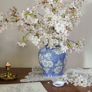 花瓶陶瓷新中式复古手绘水培插花器客厅装饰摆件中古风青花瓷花器