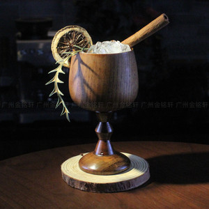 创意复古木质鸡尾酒杯个性风格调酒杯木纹高脚海盗酒杯木头酒杯子