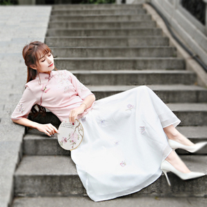中式改良旗袍上衣女民国风显瘦复古唐装套装中国风女装仙女两件套