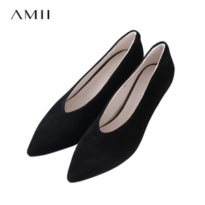 Amii[极简主义]时尚同尖头高跟鞋春秋裸色V口细跟鞋