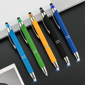 创意金属多功能圆珠笔触屏多色三合一LED灯笔办公学生公司定制笔