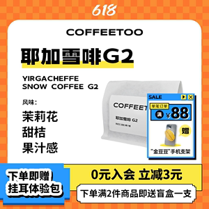 COFFEETOO埃塞耶加雪啡G2水洗精品手冲咖啡豆浓郁甜橙浅烘焙150g