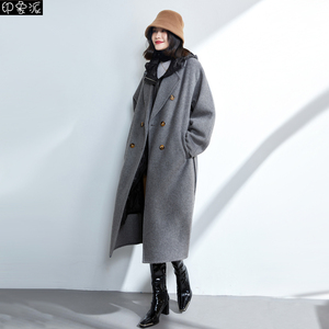 阿尔巴卡苏力羊驼绒大衣女中长款2023新款高端灰色双面羊毛外套