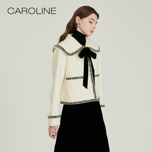 CAROLINE卡洛琳秋冬新款小香风丝绒羊毛双面呢大衣外套女