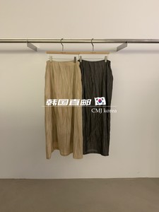 韩国直邮UNDER KEY正品东大门代购新款美拉德复古色褶皱长裙半裙