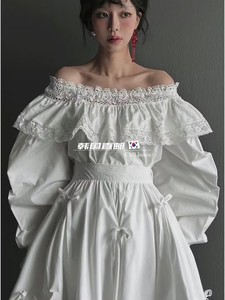 韩国直邮J PEAK/BY FLOW正品东大门代购 春新款一字肩蕾丝衬衫