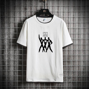 日本歌手坂本龙一YMO乐队假两件撞边短袖半袖T恤文化衫衣服宽松